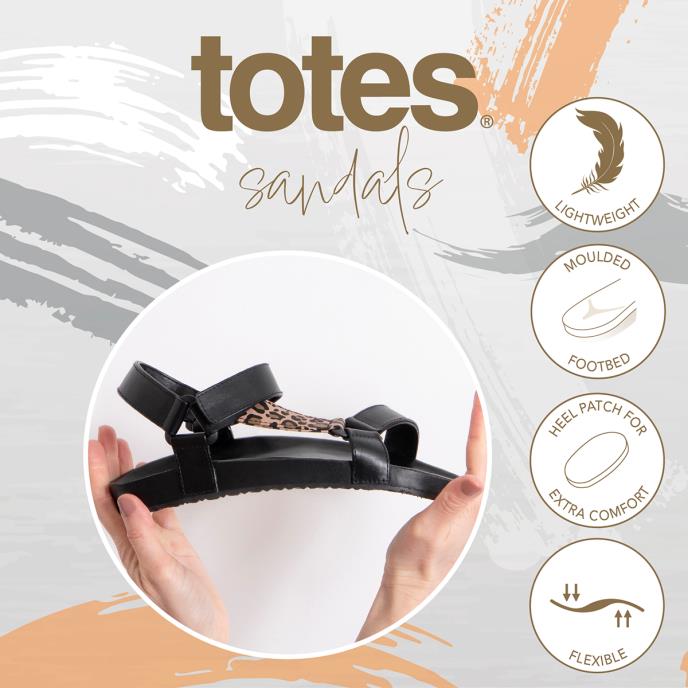 totes® Ladies Walking Sandal Black With Leopard Extra Image 5